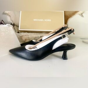 NIB MICHAEL KORS | Black Amali Slingback Pump Kitten Heels Pointy Toe 7.5